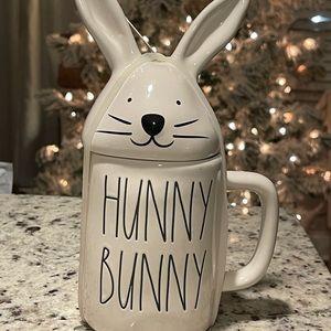 Rae Dunn RARE Retired “Hunny Bunny” Mug with bunny topper
